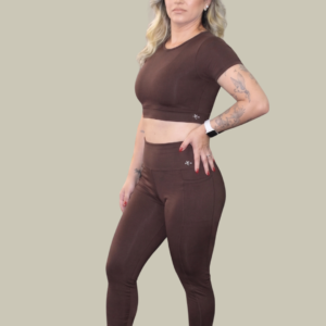 Conjunto Fitness Marron  Fênix Gym - Legging + Cropped