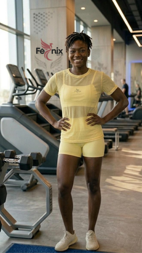 Conjunto Fitness de Short Fênix Gym - Amarelo Manteiga - Imagem 2