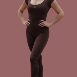 Macacão Longo Manga Curta Costa Aberta Fitness -  Fênix Gym - Marron