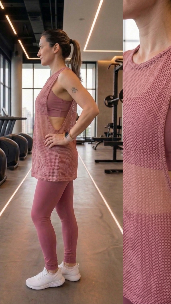 Regata Fitness Tela Respirável  Fênix Gym - Rosa Blush - Imagem 2