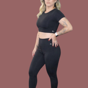 Conjunto Fitness Preto  Fênix Gym - Legging + Cropped