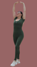 Macacão Longo Manga Curta Costa Aberta Fitness -  Fênix Gym - Verde Militar