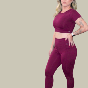 Conjunto Fitness Bordô  Fênix Gym - Legging + Cropped