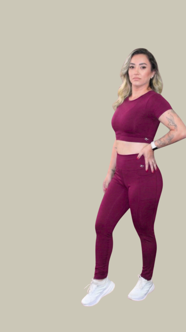 Conjunto Fitness Bordô  Fênix Gym - Legging + Cropped - Imagem 1