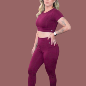 Conjunto Fitness Bordô  Fênix Gym - Legging + Cropped
