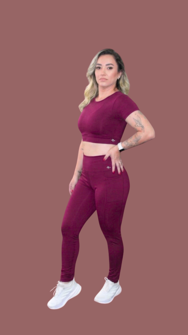 Conjunto Fitness Bordô  Fênix Gym - Legging + Cropped - Imagem 1