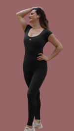 Macacão Longo Manga Curta Costa Aberta Fitness -  Fênix Gym - Preto