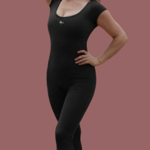 Macacão Longo Manga Curta Costa Aberta Fitness -  Fênix Gym - Preto