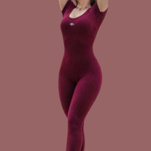 Macacão Longo Manga Curta Costa Aberta Fitness -  Fênix Gym - Bordô