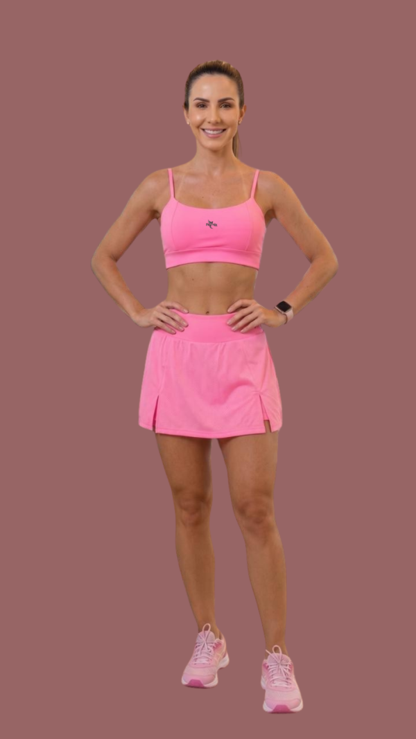 Conjunto Glow Pink: Top Fitness + Saia-Short com Fendas - Imagem 1