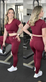 Conjunto Fitness Bordô  Fênix Gym - Legging + Cropped - Imagem 2