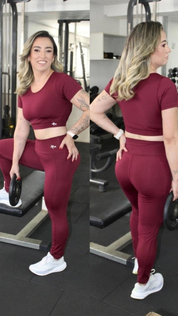 Conjunto Fitness Bordô  Fênix Gym - Legging + Cropped - Imagem 2